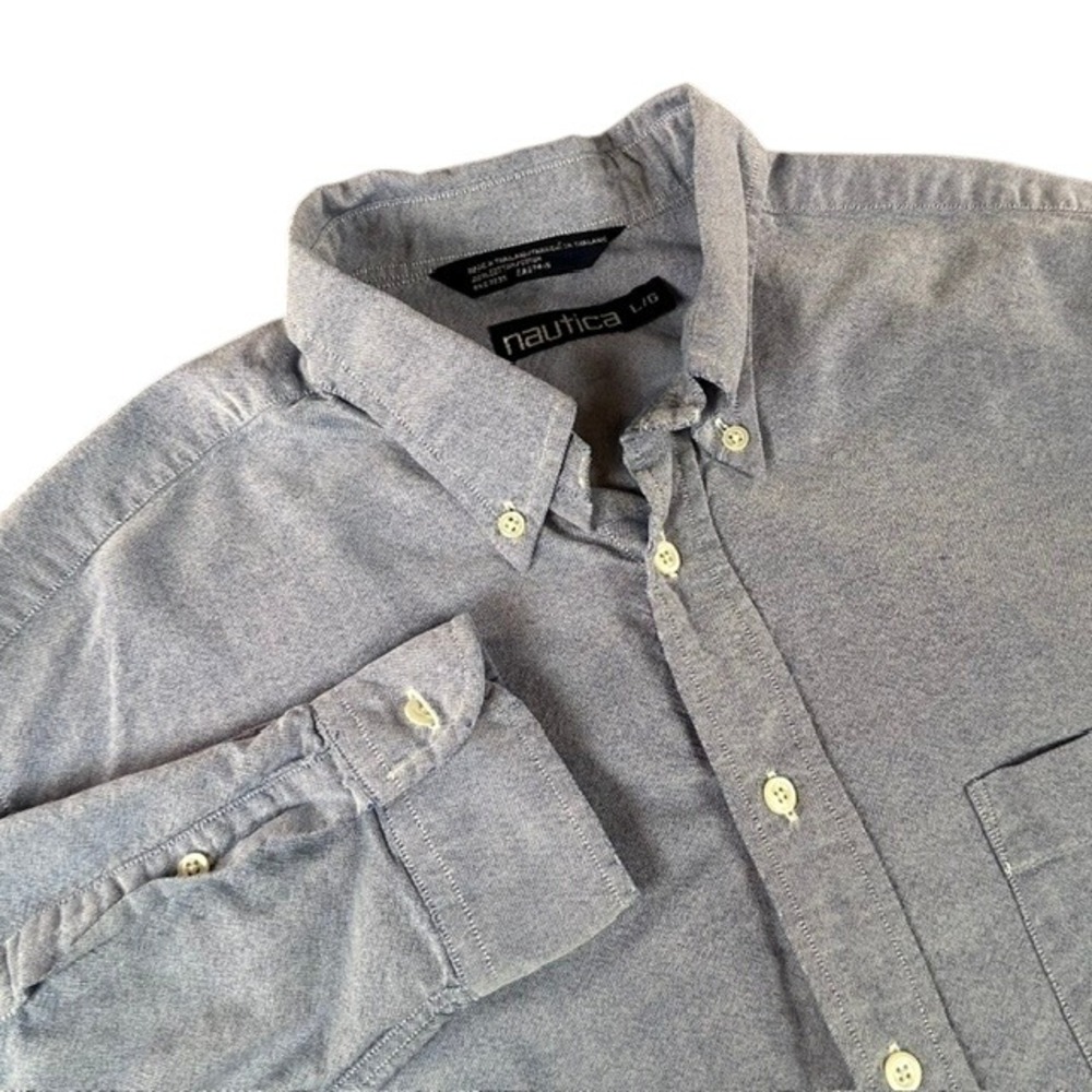 Nautica Men's Blue Long Sleeve Button Up Cotton Dress Shirt LG